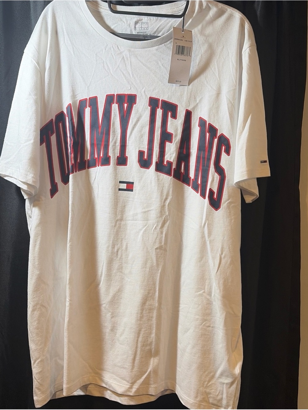 Tommy Hilfiger White Tee with Navy and Red Collegiate Logo